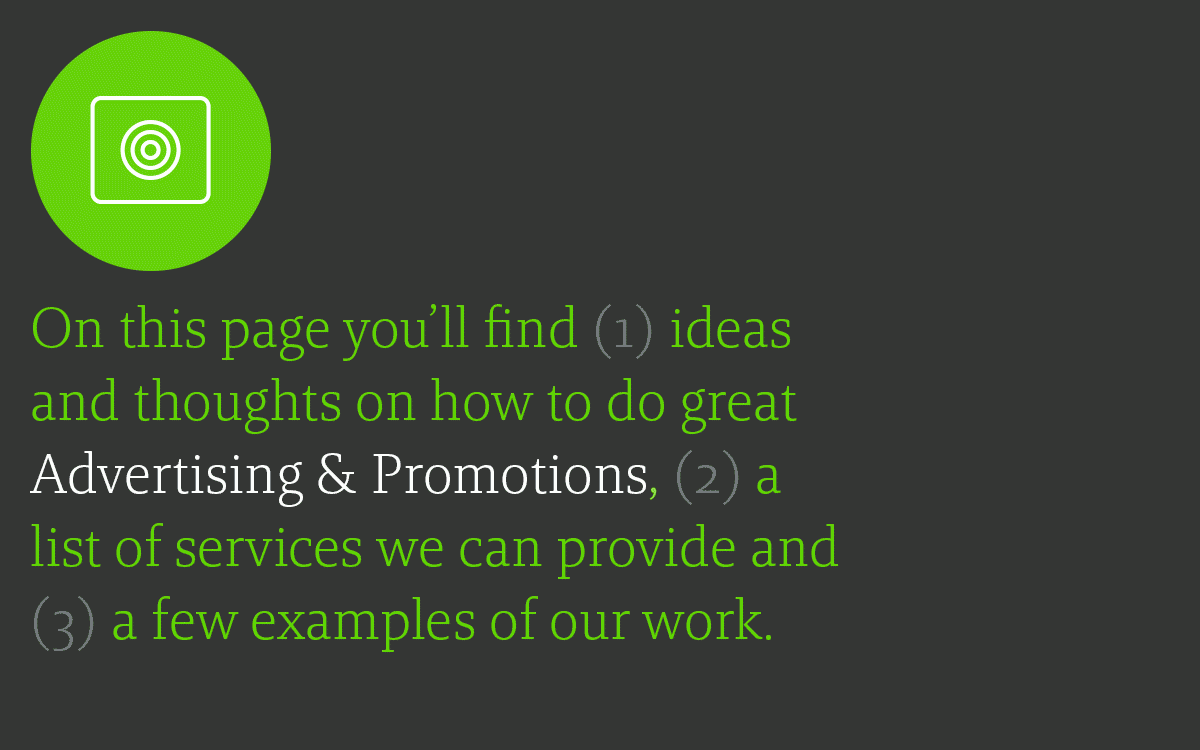 Marketing, advertising, promotion services