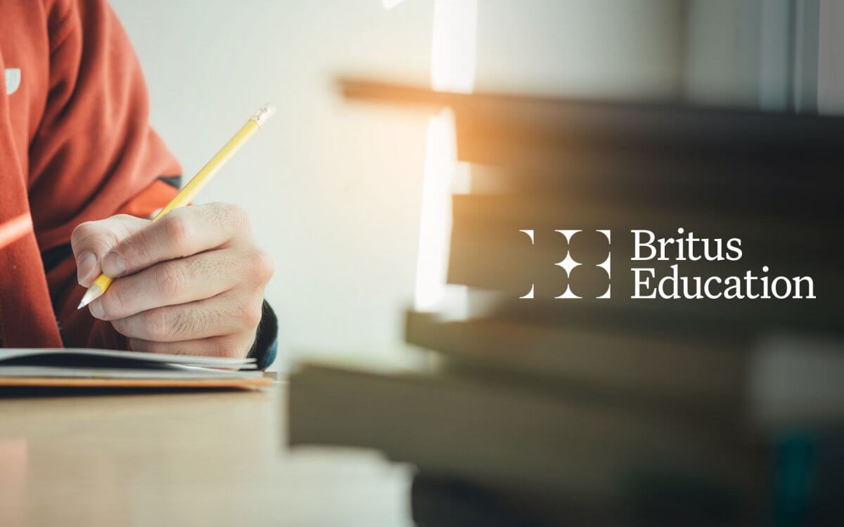 Britus education brand identity over image of student studying